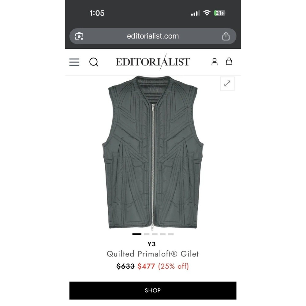 Adidas Y-3 Yohji Yamamoto Men’s Quilted Gilet Vest Green sz L MSRP $633